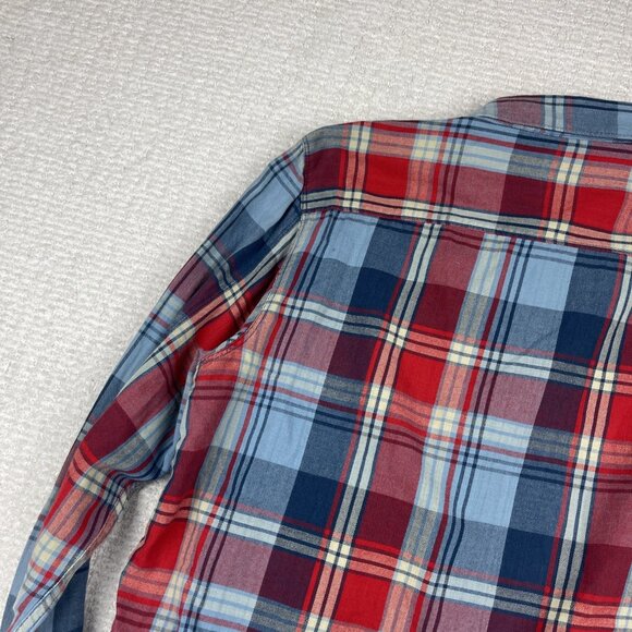 Y2K Element Plaid Flannel Check Long Sleeve Button Shirt Men Size L Red / Blue - Picture 14 of 16